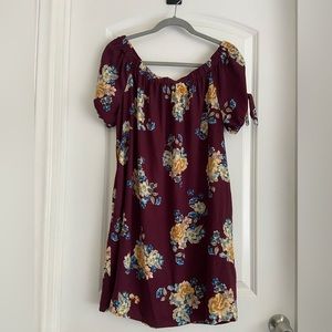 Xhilaration Maroon Floral Off the Shoulder Dress
